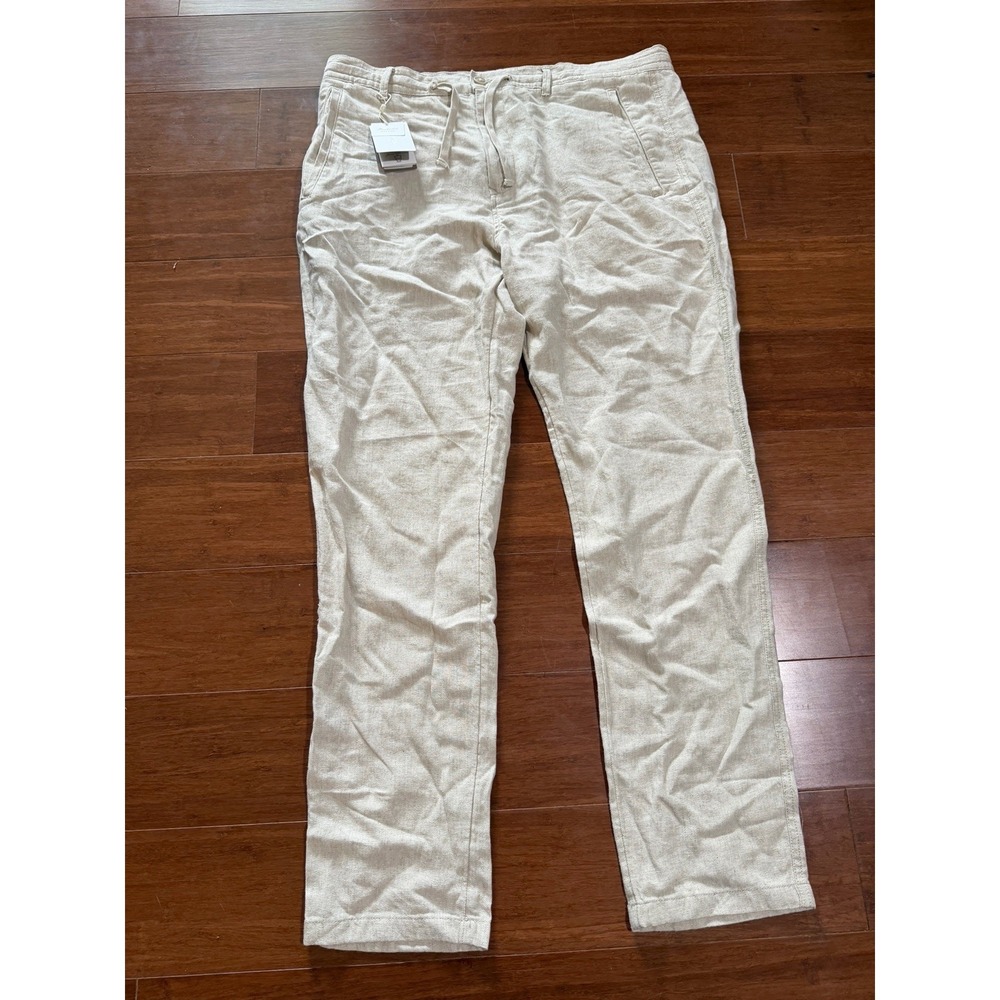 Porter & Ash Washable Linen Blend Slim Fit Men's Pants Beige Size 34